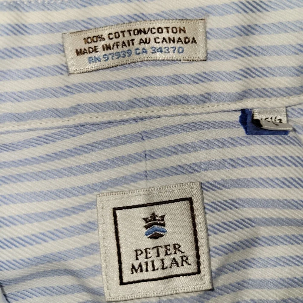 Peter Millar Long Sleeve Button Up‎ Shirt Men's Size Large 15.5 Vertical Striped